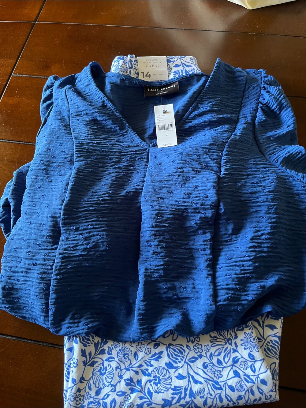 Lane Bryant Navy Textured V-Neck Top